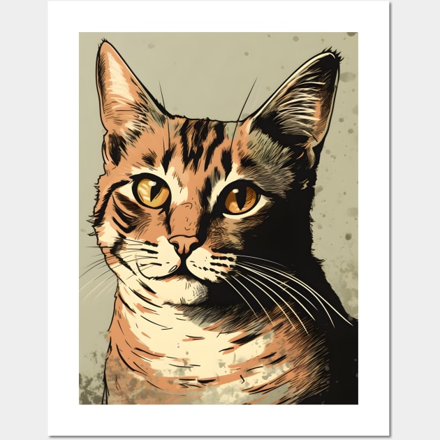 Cute Orange Cat Face Vintage Wall Art by Art-Jiyuu